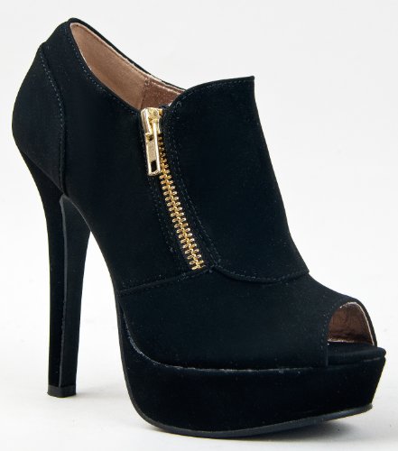 Qupid GAZE-311 Platform High Heel Peep Toe Zipper Detail Ankle Boot Bootie