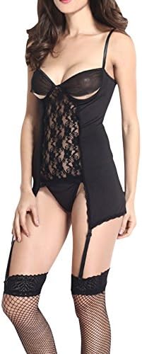 CityCloverBek Women's Sexy Hot Spaghetti Strap Hollow Apart Mesh Garter Lingerie Black One Size