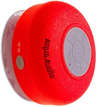 AquaAudio Mini Ultra Portable Waterproof Bluetooth Wireless Stereo Speakers with Suction Cup for Showers, Bathroom, Pool, Boat, Car, Beach, Outdoor etc. | For All Devices with Bluetooth Capability + Siri Compatible - 6 Hours Playtime / with Built-in Mic for use as a Powerful Handsfree Speakerphone (Red)