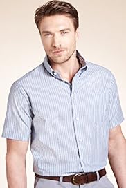 XXXL Blue Harbour Pure Cotton Slub Striped Shirt