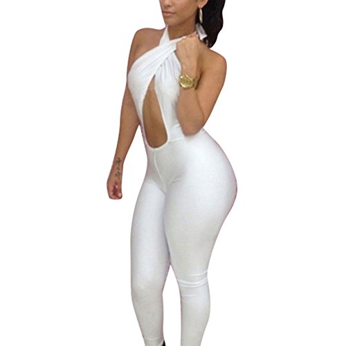 iecool Women's Halter Leotard Sexy Ladies Jumpsuits Small White
