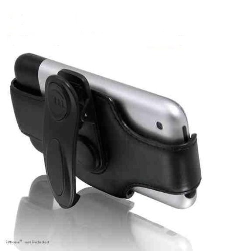 Macally Leather Swivel Holster and Stand Case for iPhone 1G (Black)