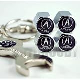 Acura Tire Valve Caps with Bonus Wrench Style Keychain Set