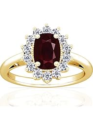 14K Yellow Gold Cushion Cut Ruby Ring With Sidestones