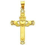 14K Yellow Gold Claddagh Cross Charm Pendant
