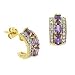 Vermeil (24k Gold over Sterling Silver) Genuine Amethyst Diamond Accent Stone Oval Prong Half Hoop Earrings