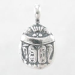 Double Sided Scarab Beetle Pendant with Hierogyphics in Sterling Silver, #8698