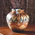 Southwestern Pottery: Geometric Pattern Southwest Ceramic Vase with Leather & Bead Trim - Aspen Country Store