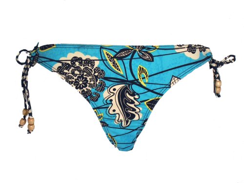 Rampage Bikini Bottom Blue Small w/ Brown Leaf Print & Side Ties