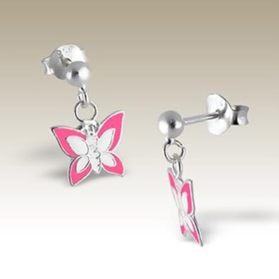 Cheap Girls Jewelry Butterfly Earrings, Silver Ear Studs with Hanging Butterfly, Children Silver Earrings, Sterling Silver 925, (E4746) For Sale
