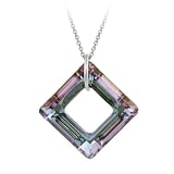 Sterling Silver Iridescent Lavender Genuine Swarovski Elements Square Pendant w/ Rolo Chain, 18