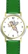 Angel In Flight No.2 - Cherub, Angel or Cupid Theme - WATCHBUDDY&reg; DELUXE TWO-TONE THEME WATCH - Arabic Numbers - Green Leather Strap-Size-Large ( Men's Size or Jumbo Women's Size )
