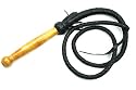 BLACK LEATHER BULL HORSE TRAINING WHIP FOUETS DE CUIR, WOODEN HANDLE
