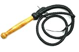 BLACK LEATHER BULL HORSE TRAINING WHIP FOUETS DE CUIR, WOODEN HANDLE