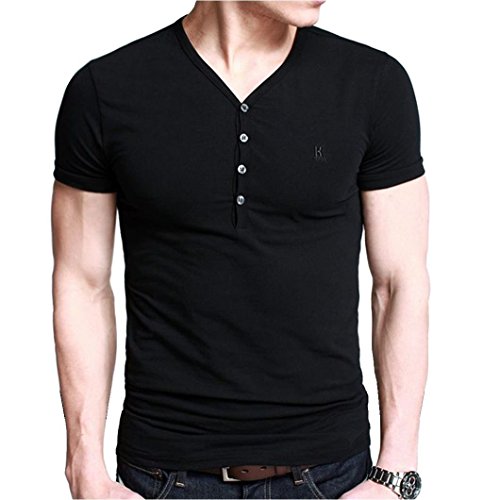 iLoveSIA Mens Henley T-shirts With Short Sleeve Slim Fit Button Placket