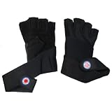 Mens Weight Lifting Gloves Long Wrist Support Strap, Leather and Lycra, Black