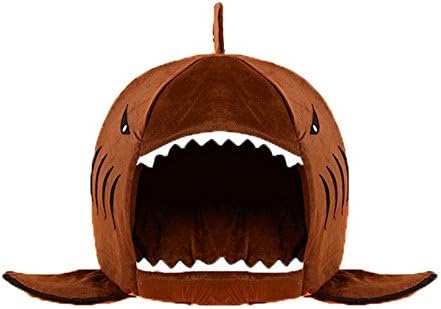 KOJIMA Cute Color Shark Round House Puppy Bed with Pet Bed Mat Small to Medium Coffee Medium