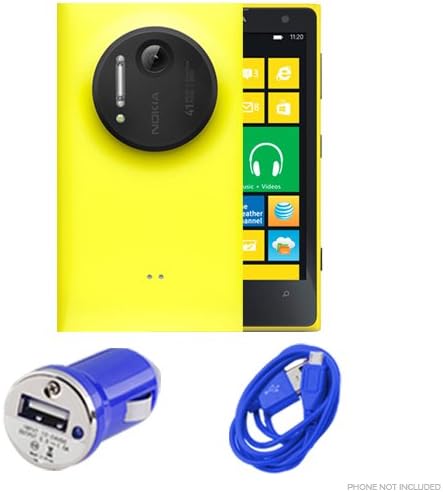 Nokia Lumia 1020 - Car Charger Adapter + USB Data Cable (2pc Combo Bundle Kit) - Blue