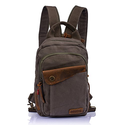 CLELO Leisure Canvas Genuine Leather Small Sling Backpack For Men & Women