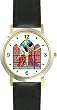 Virgin Mary and Angel Gabriel (Stained Glass) Christian Theme - WATCHBUDDY&reg; DELUXE TWO-TONE THEME WATCH - Arabic Numbers - Black Leather Strap-Women's Size-Small