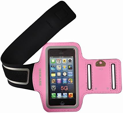 iPhone SE / 5 Armband, BEKASE (TM) Apple iPhone 5 / 5S / 5C /SE SPORTY Armband Easy Fitting Sport Running Armband with Premium stitching - Reflective, Sweat Resistant, Adjustable, Lightweight and Bonus Key Holder, fit for iPhone 5 / 5S / 5C / SE with most thin cases/bumpers, Not Fit iPhone 6 (Pink)