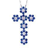 18K Sapphire & Diamond Floral Cross Religious Pendant