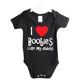 I love boobies like my daddy funny babygrow babysuit -black vest white + red print-0-3 Months - jbg106