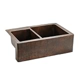 33 Copper Hammered Kitchen Apron 40/60 Double Basin Sink