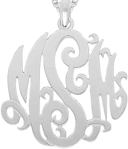 Mono05 Personalized Sterling Silver 1-1/2 Inch Monogram Pendant with Bail and Silver Rolo Chain
