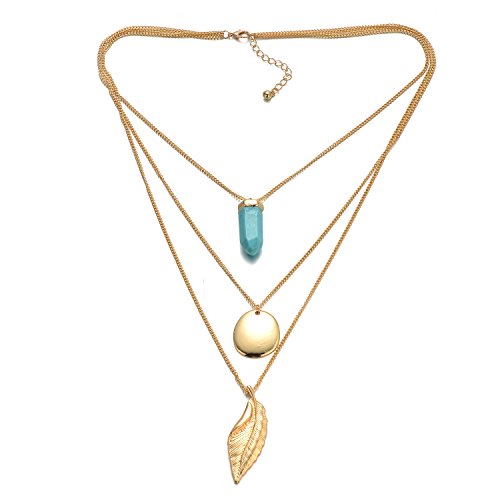 Onnea Multi Layered Feather, Disc, Chakra Pendant Necklace (3 Necklace in One)
