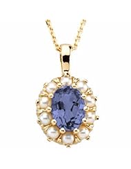 10K Yellow Gold Oval Cut Tanzanite and Pearl Pendant -- LIFETIME WARRANTY