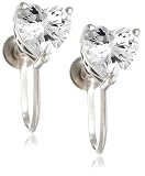 Platinum Overlay Sterling Silver 6 x 6 mm Cubic Zirconia Heart-Shaped Screw Back Earrings