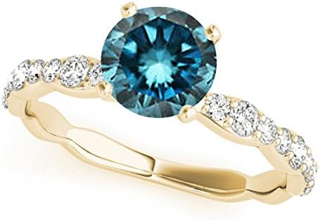 0.78 Carat Blue VS2/SI1 Round Diamond Solitaire Engagement Wedding Bridal Ring 14K YG