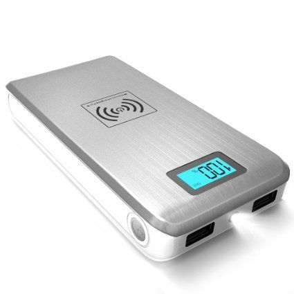 ActionPie Qi Wireless 12000mAH Power Bank with Dual USB Port and LCD Display for Galaxy S6, iphone6 - Silver