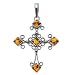Certified Genuine Honey Amber and Sterling Silver Gothic Cross Pendant