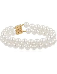 14k Yellow Gold 7.5-8mm White AA Freshwater Cultured Pearl Double Row Bracelet