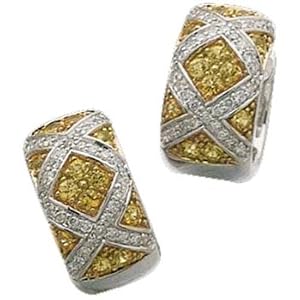 Two Tone Golden Sapphire and Diamond 'X' Design Earrings