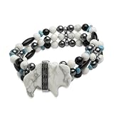 Sterling Silver Howlite Buffalo Multi-Gemstone Beaded Stretch Bracelet