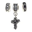 3 Beads -- Silvertone Cross Charm and Rhinestone Spacer Beads Fashion Jewelry -- Compatible with Pandora, Chamilia, Troll, Biagi