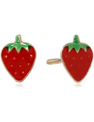 14k Yellow Gold Strawberry Enamel Baby Earrings
