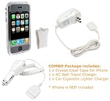 Apple Ipod iPhone 1st Gen (NOT for iPhone 3G) PDA Accessory Bundle Kit - Rapid Home Travel + Car Charger with Ic Chip + Transparent Clear Crystal Snap On Cover Case with Belt Clip By Bargaincell