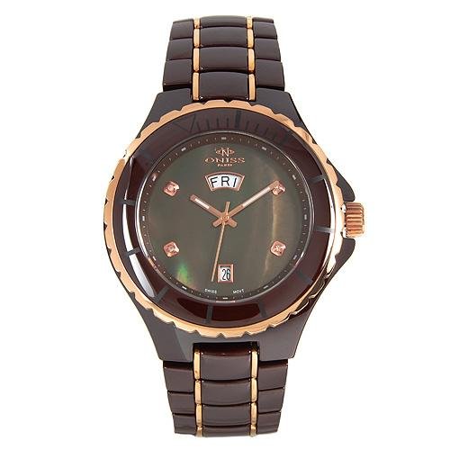Oniss ON8015 MDDRG Brown Men's Swiss Black Ceramic Diamonds Watch