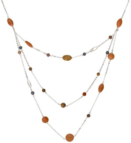 Sterling Silver Triple Strand Multi-Stone Necklace, 17