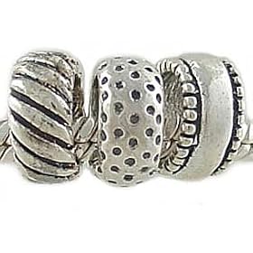 Set of 3 Different Sterling Silver Spacer Beads for European Charm Bracelet