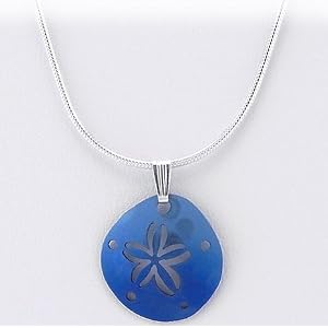 Click to buy Maine Wedding Venues: Sterling Silver Navy Blue Sand Dollar Necklace from Amazon!