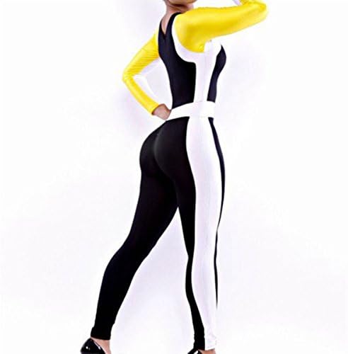Deemers Women's High Waisted Cropped Outfit Bodycon Color block jumpsuits (S, Yellow)