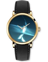 SPRAWL Aanalog Fashion Series Gold Ladies Watches of Genuine Black Leather Strap,Unique Wrist Watch for Women Girls Designed with White sheets teal background