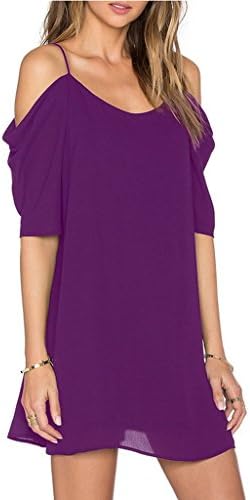 Aolakeke Women's Chiffon Cut Out Cold Shoulder Spaghetti Strap Mini Dress Top, X-Large, Purple