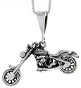 Sterling Silver Motorcycle (Harley Davidson Type) Pendant, 1 1/4" (32mm) wide