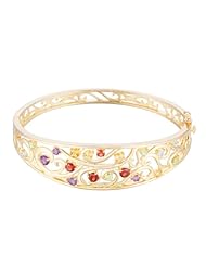18k Gold Over Sterling Silver Multi-gemstone Open Scrollwork Renaissance Bracelet